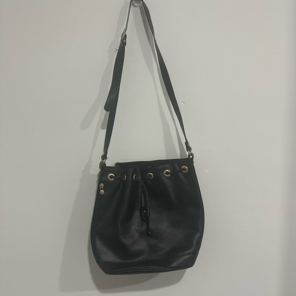 Harrods Black Leather Bucket Bag